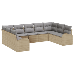 Set divano da giardino 9 pezzi con cuscini beige in polyrattan