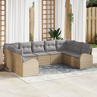 Set divano da giardino 9 pezzi con cuscini beige in polyrattan