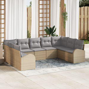 Set divano da giardino 9 pezzi con cuscini beige in polyrattan