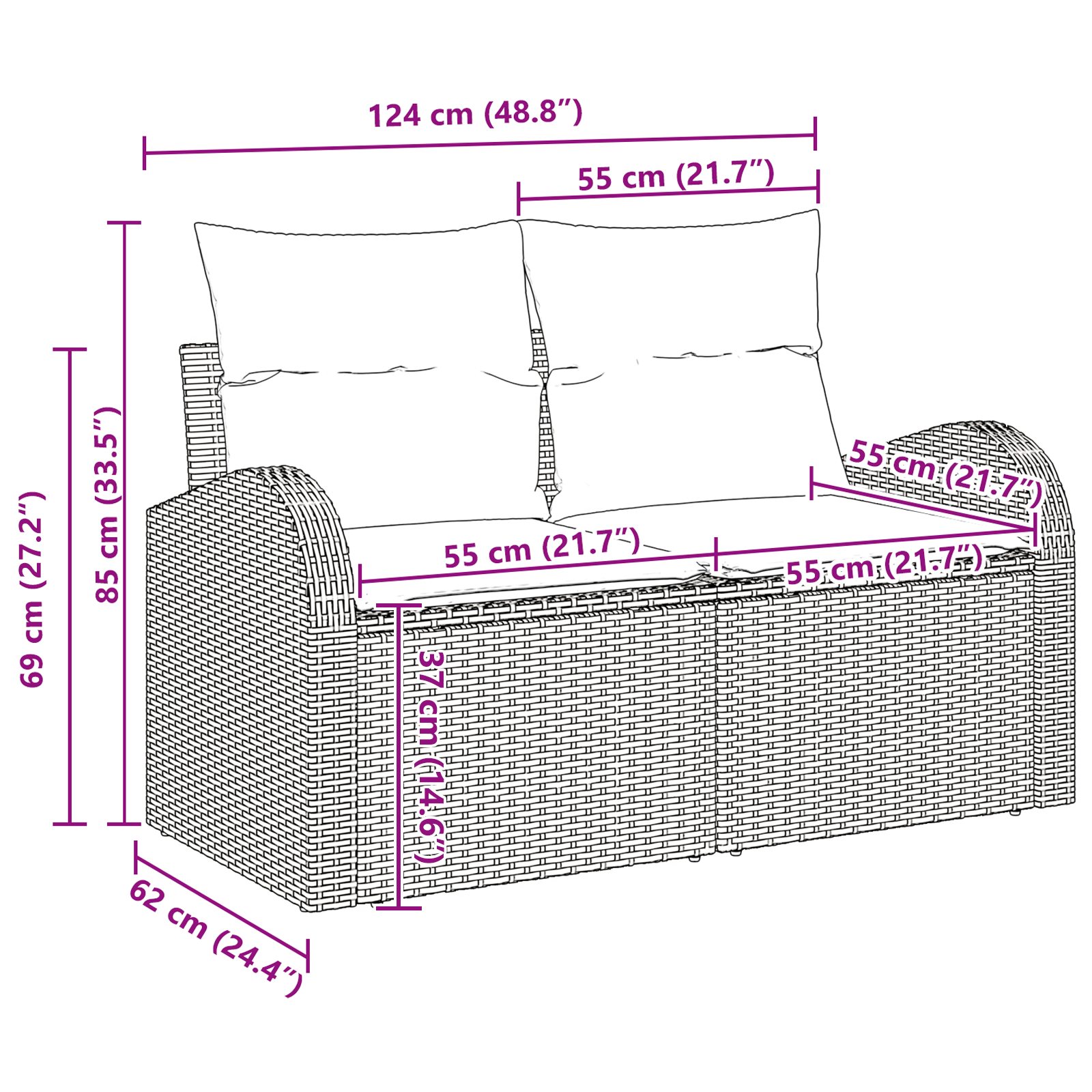 Set Divano da Giardino 9 Pezzi con Cuscini Grigio Chiaro Polyrattan