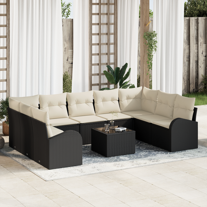 Set Divano da Giardino 9 Pezzi con Cuscini Brown Polirattan