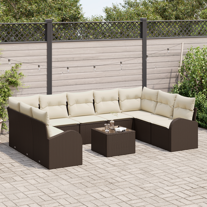 Set di 9 pezzi di divani da giardino con cuscini grigi in polyrattan