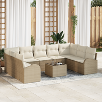 Set divano da giardino 10 pezzi con cuscini marrone polyrattan