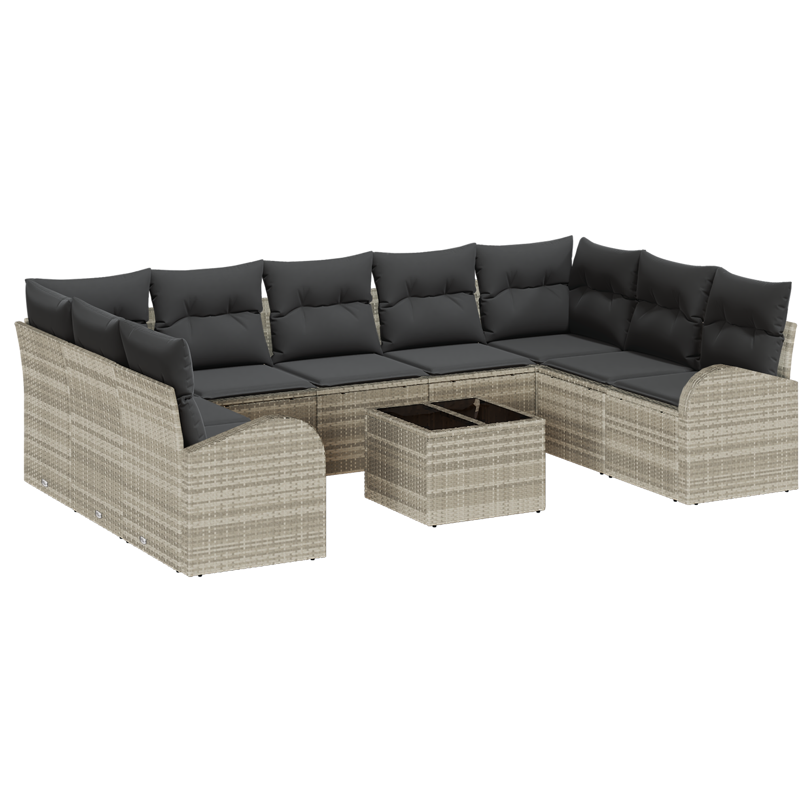Set da Giardino 10 Pezzi con Cuscini Grigio Polyrattan