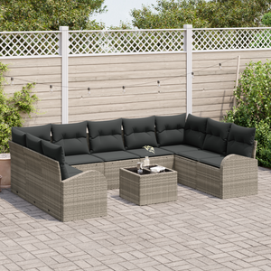 Set da Giardino 10 Pezzi con Cuscini Grigio Polyrattan