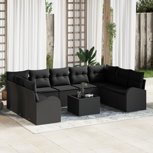 Set di Divani da Giardino da 10 pezzi con Cuscini Beige Polyrattan