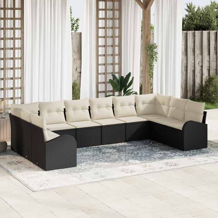 Set di Divani da Giardino 10 Pezzi con Cuscini Nero Polyrattan