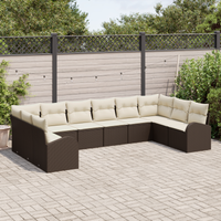 Set di Divani da Giardino da 10 pezzi con Cuscini Marrone Polyrattan