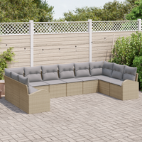 Set di Divano da Giardino da 10 Pezzi con Cuscini Beige Rattan