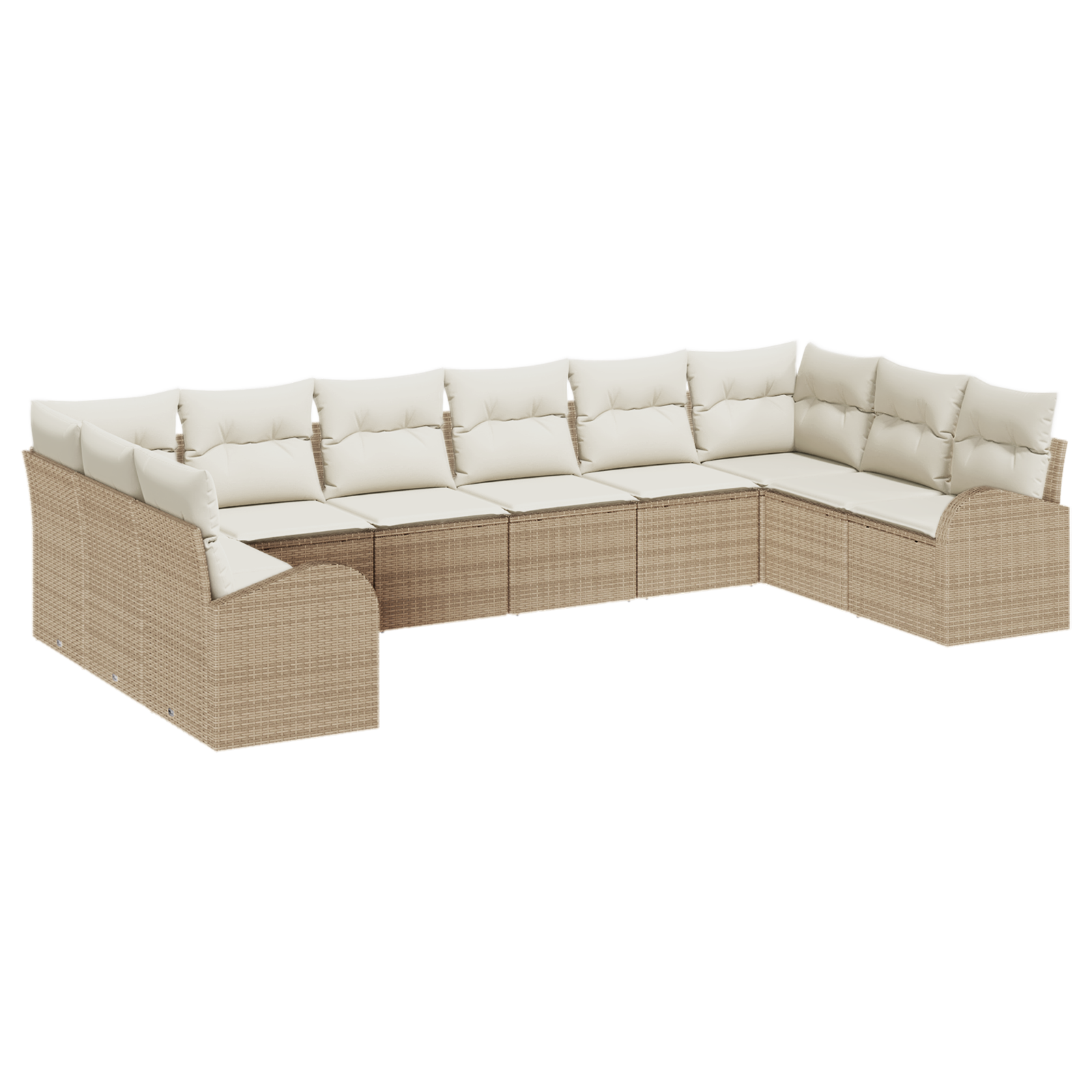 Set di Divani da Giardino da 10 Pezzi con Cuscini Beige in Polyrattan