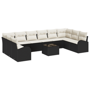 Set divani giardino 10 pezzi con cuscini in polyrattan marrone