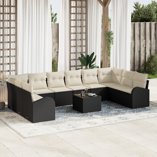 Set divani giardino 10 pezzi con cuscini in polyrattan marrone