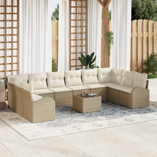 Set di divani da giardino da 11 pezzi con cuscini beige e panna