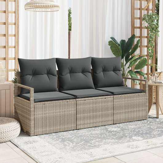 Set di divani da giardino  3 pezzi con cuscini Grigio chiaro Polyrattan