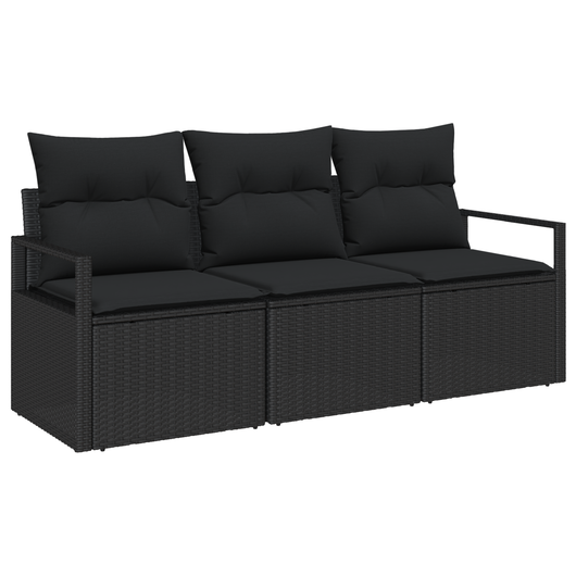 Set di Divani da Giardino  3 Pezzi con Cuscini Nero Polyrattan