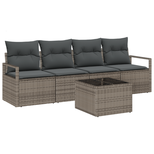 Set Divani Giardino 5 Pezzi Cuscini Grigio Polyrattan