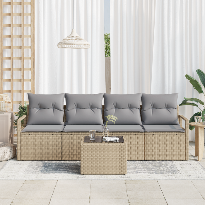 Set di divani da giardino a 5 pezzi con cuscini beige polyrattan