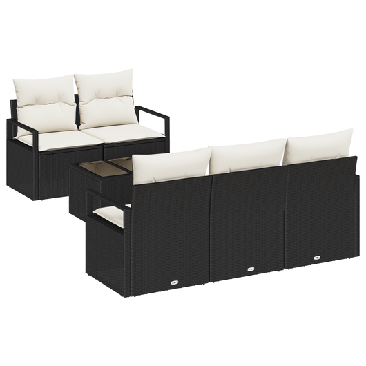 Set di divani da giardino  6 pezzi con cuscini in rattan nero