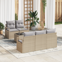 Set divano da giardino  6 pezzi con cuscini Beige Polirattan