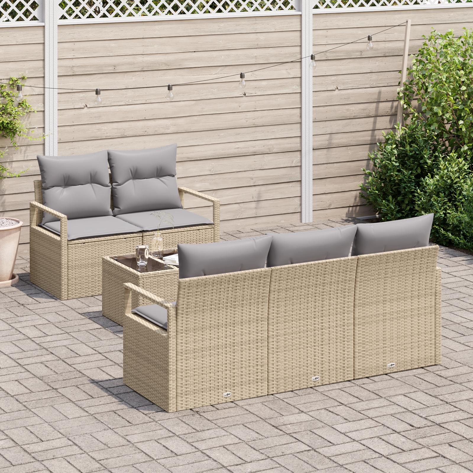 Set divano da giardino  6 pezzi con cuscini Beige Polirattan