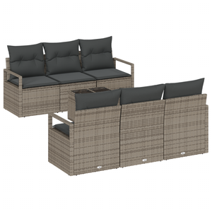 Set Divano da Giardino  7 Pezzi Con Cuscini Grigio Polyrattan