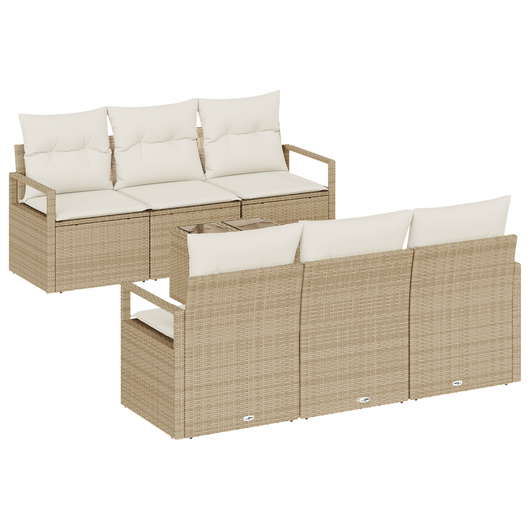 Set Divano da Giardino 7 pezzi con Cuscini Beige Polirattan