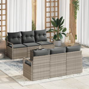 Set da giardino  7 pezzi con cuscini grigio chiaro in polyrattan