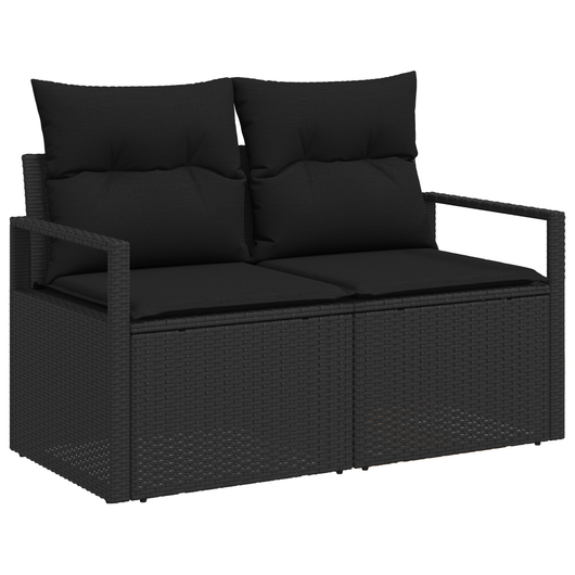 Set di divani da giardino da 7 pezzi con cuscini in polyrattan nero