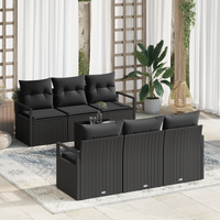 Set di divani da giardino da 7 pezzi con cuscini in polyrattan nero