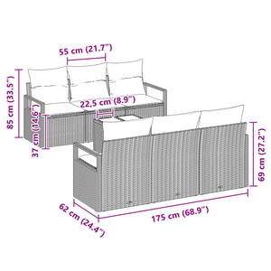 Set di divani da giardino da 7 pezzi con cuscini in polyrattan nero