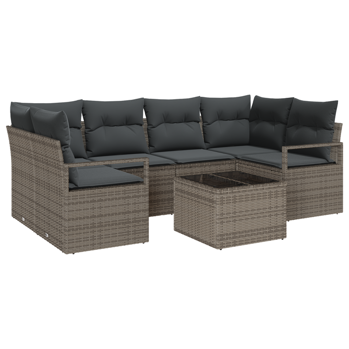 Set di divani da giardino  con cuscini in polyrattan grigio 7 Pezzi