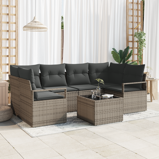 Set di divani da giardino  con cuscini in polyrattan grigio 7 Pezzi