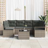Set di divani da giardino  con cuscini in polyrattan grigio 7 Pezzi
