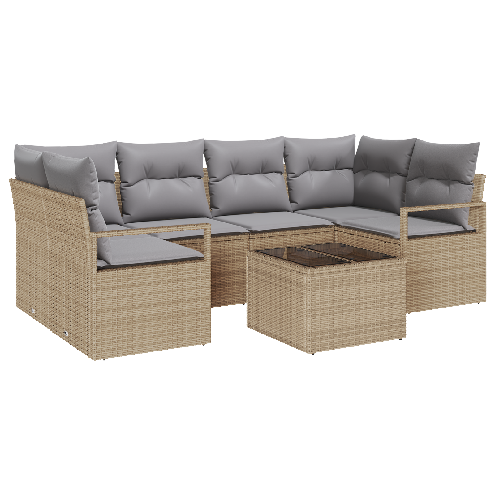 Set Divano da Giardino 7 Pezzi con Cuscini Beige Polyrattan