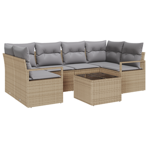 Set Divano da Giardino 7 Pezzi con Cuscini Beige Polyrattan