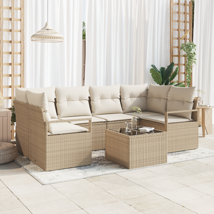Set Divano da Giardino  con Cuscini Beige Rattan Sintetico