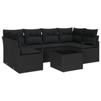 Set Divano Giardino 7 Pezzi con Cuscini Nero Polyrattan