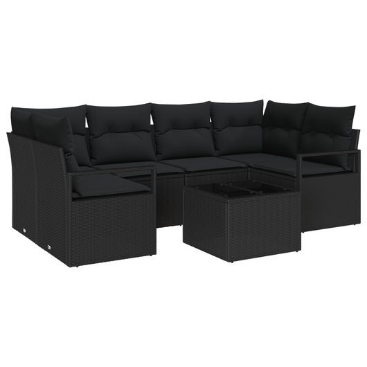 Set Divano Giardino 7 Pezzi con Cuscini Nero Polyrattan
