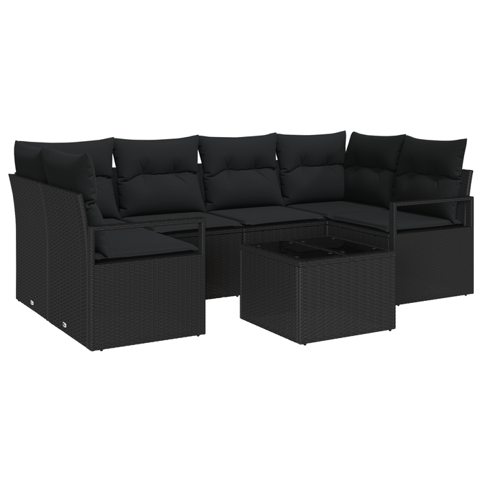 Set Divano Giardino 7 Pezzi con Cuscini Nero Polyrattan