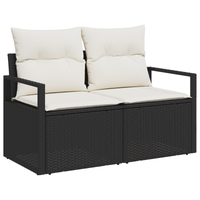 Set da giardino a 8 pezzi con cuscini in polyrattan nero di