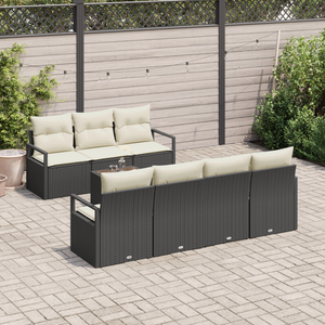 Set da giardino a 8 pezzi con cuscini in polyrattan nero di