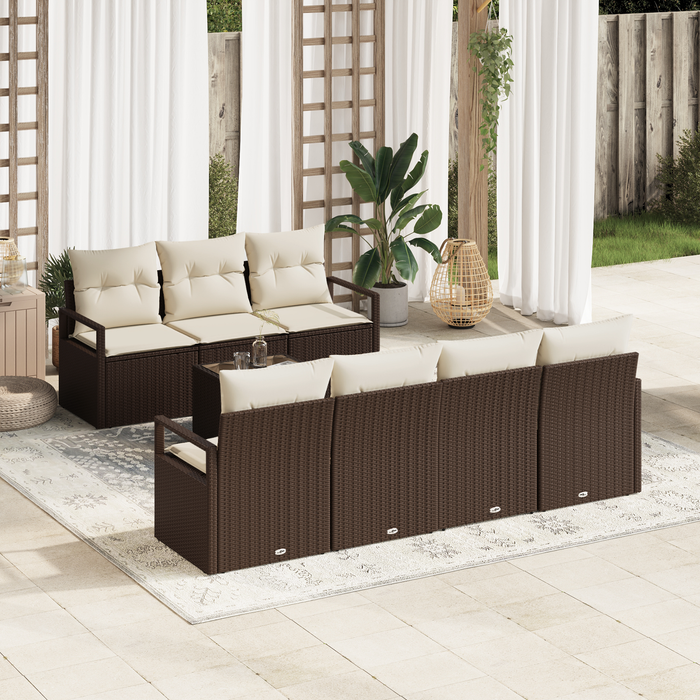 Set di Divano da Giardino a 8 Pezzi con Cuscini Marrone in Polyrattan