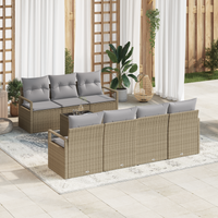 Set Divano da Giardino a 8 Pezzi con Cuscini Beige Polirattan