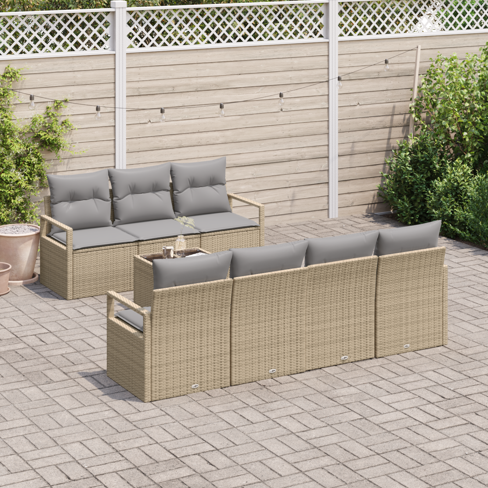 Set Divano da Giardino a 8 Pezzi con Cuscini Beige Polirattan