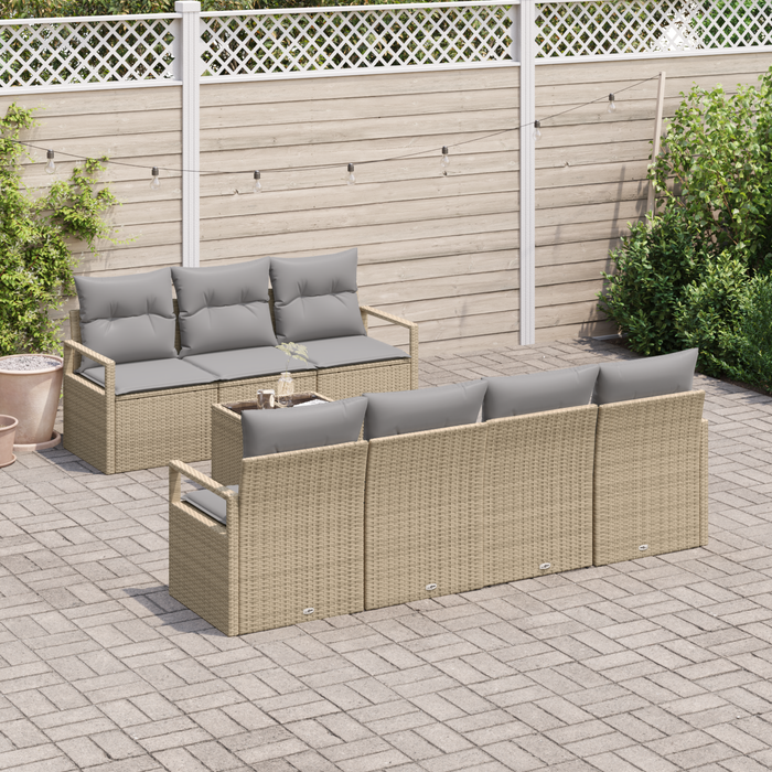 Set Divano da Giardino a 8 Pezzi con Cuscini Beige Polirattan