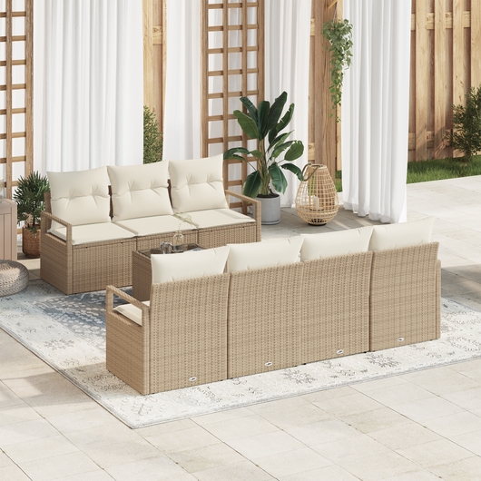 Set divani giardino  8 pezzi con cuscini beige in polyrattan