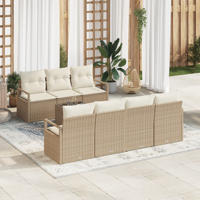 Set divani giardino  8 pezzi con cuscini beige in polyrattan