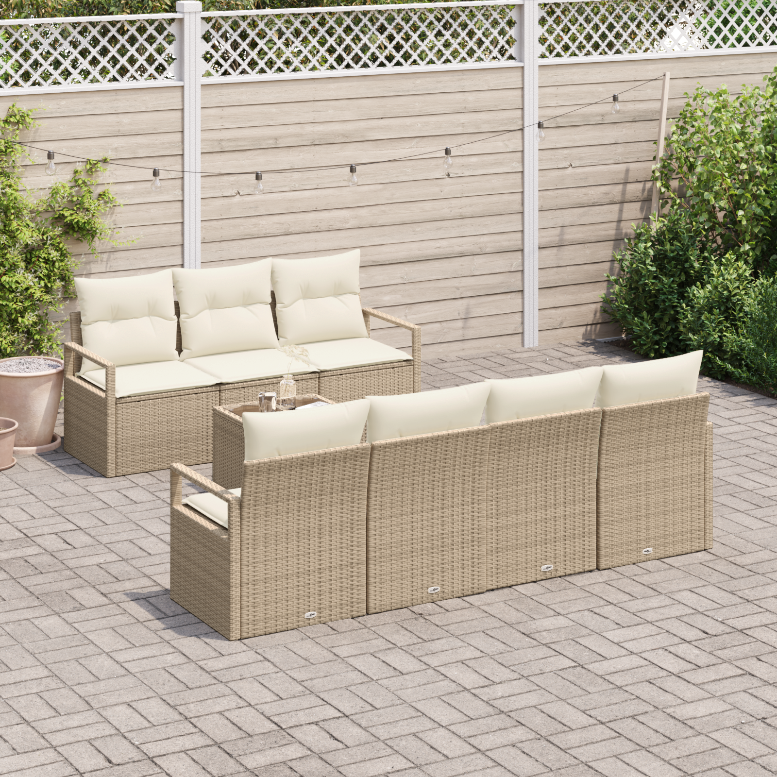Set divani giardino  8 pezzi con cuscini beige in polyrattan
