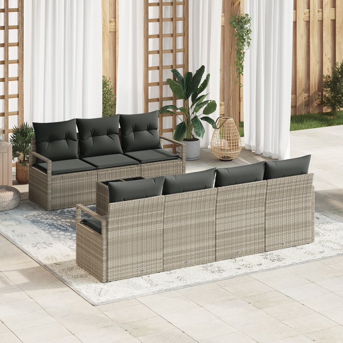 Set di Divani da Giardino Con Cuscini a 8 Pezzi Grigio Chiaro Polyrattan