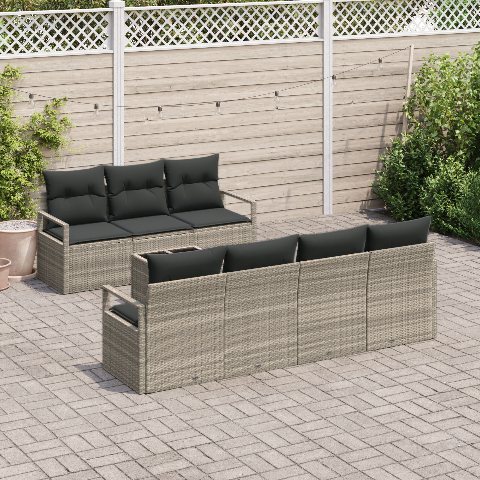 Set di Divani da Giardino Con Cuscini a 8 Pezzi Grigio Chiaro Polyrattan
